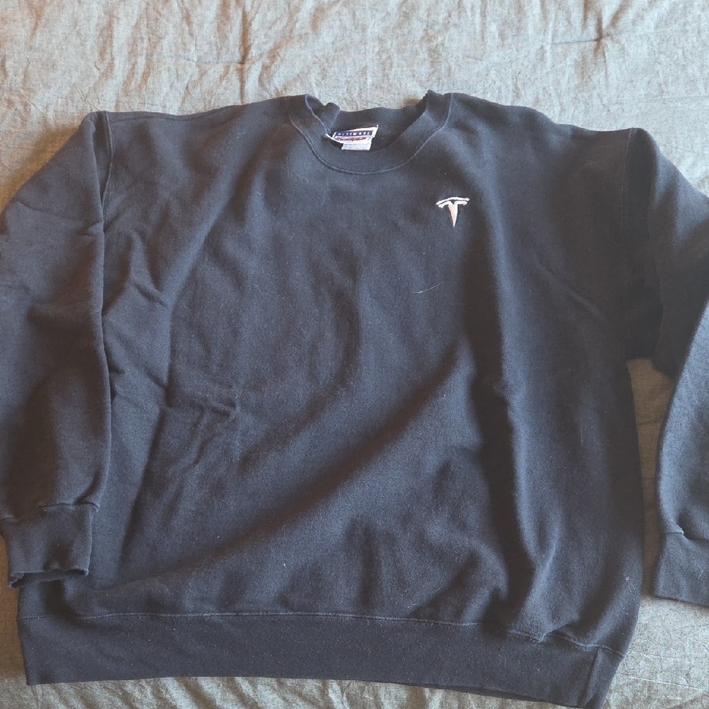 Tesla Black Crewneck Sweatshirt with White Logo